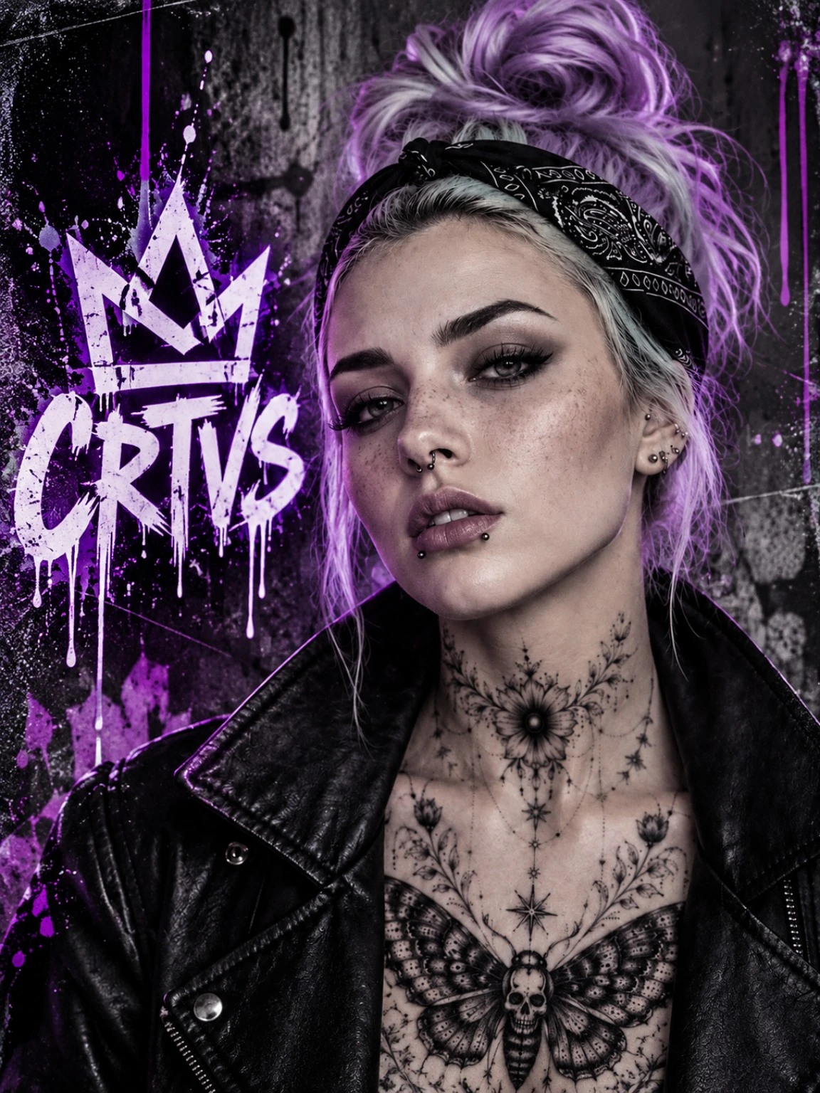 Hannah wearing a bandana beside the CRTVS logo